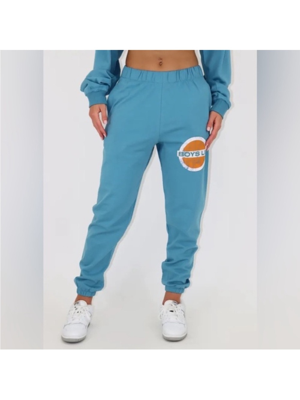Boys Lie Teal Jogger Sweatpants with Orange Logo